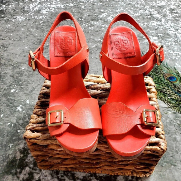 Tory Burch Tatum Nectatine Platform Heels - Picture 1 of 13